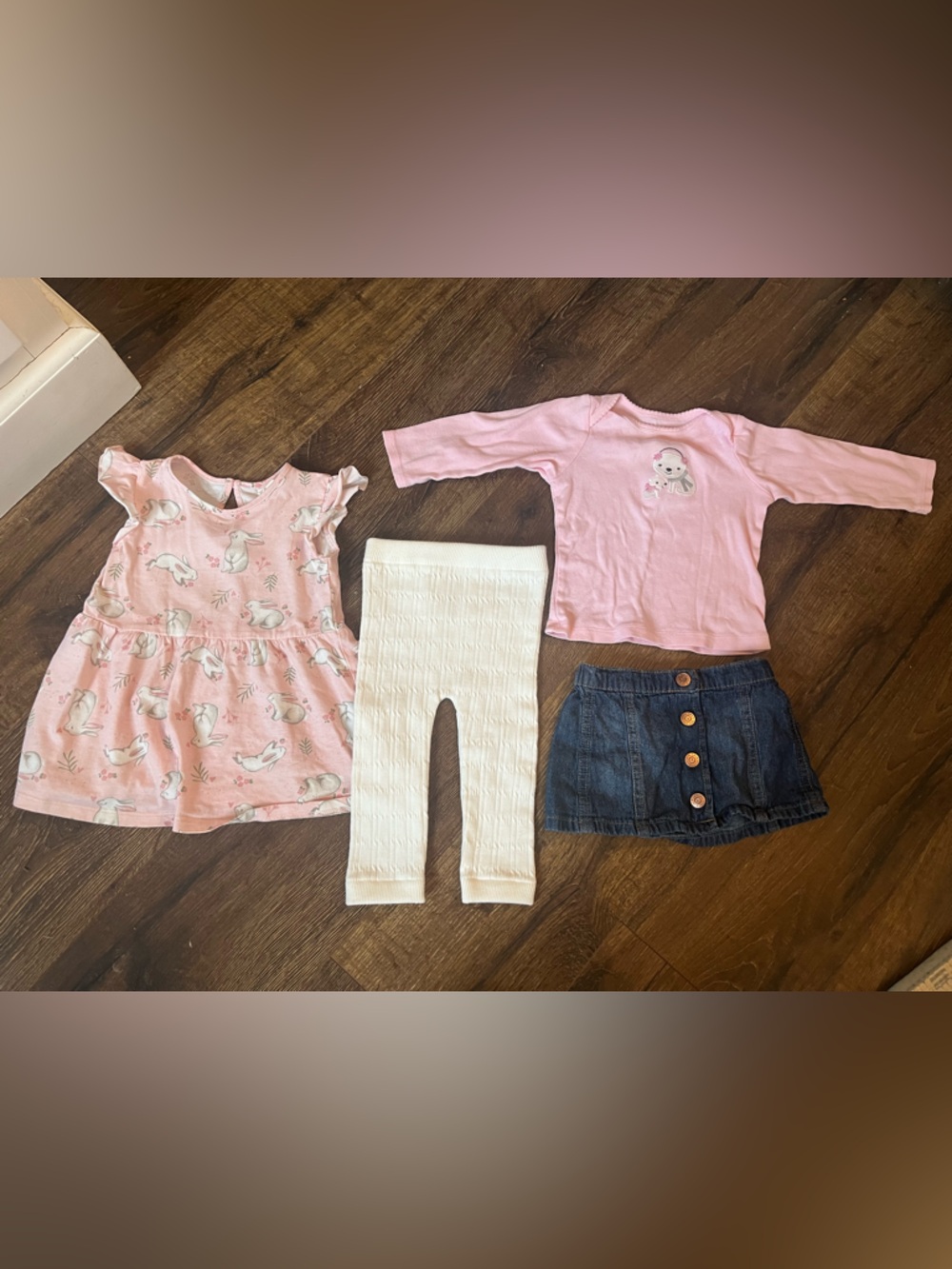 Pink Bunny Dress & Pink Bear Baby Outfit Set Size 6-9 month